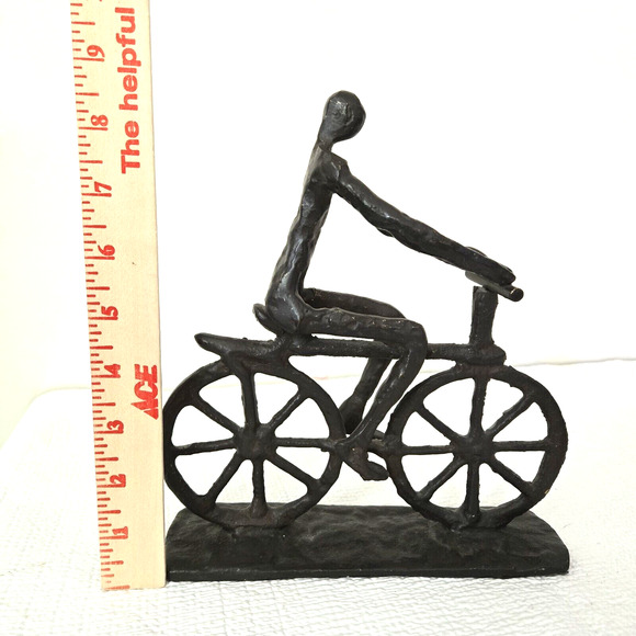 Vtg Brutalist Cast Iron Metalwork Cyclist Bicycle Sculpture Bookend Decor *READ* - Picture 1 of 11